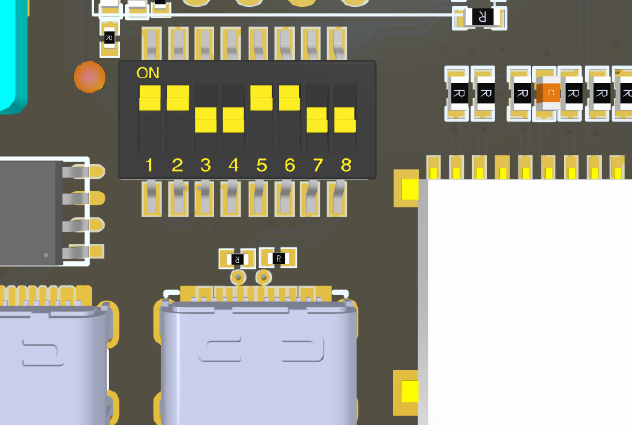 Fly-Gemini V2 DIP Switches set for internal CAN bus link to the STM32F405 MCU